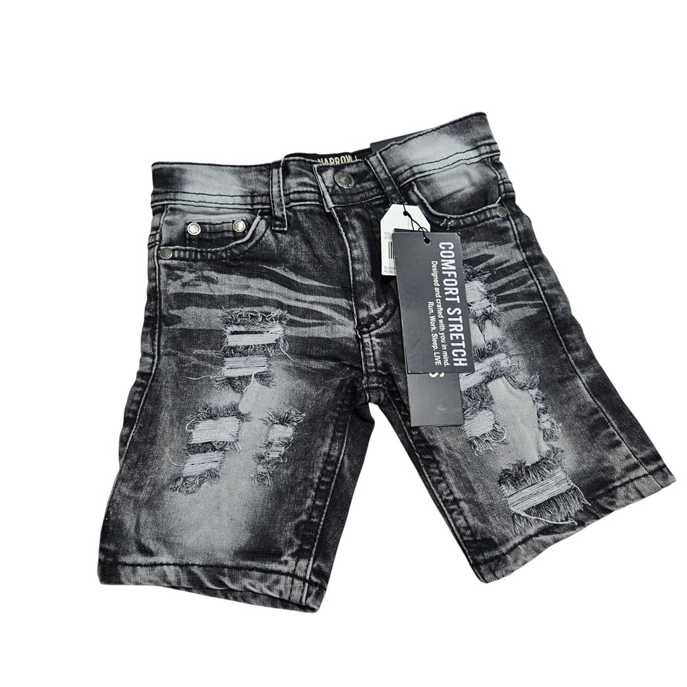 Road Narrows Denim Shorts Kids 2T Black Acid Wash Distressed Ripped Streetwear